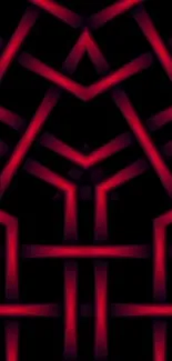 Abstract neon geometric wallpaper with vibrant red lines.