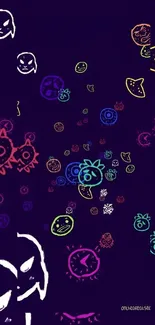 Vibrant abstract neon doodles on a dark background mobile wallpaper.