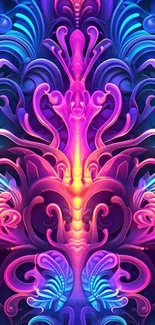 Vibrant abstract neon wallpaper with swirling colors.