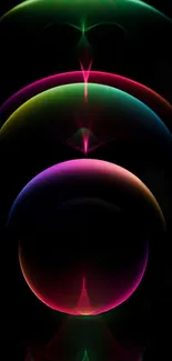 Vibrant abstract wallpaper featuring glowing neon spheres on a dark background.