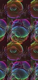 Colorful abstract neon spheres pattern wallpaper.