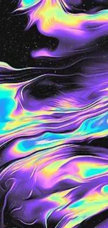 Abstract neon swirl wallpaper with vibrant purple, turquoise, and pink hues.