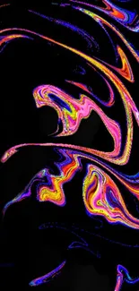 Colorful abstract neon swirls on black background wallpaper.