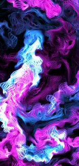 Vibrant neon abstract wallpaper with pink and blue swirls.