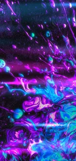 Abstract vibrant neon wallpaper with purple and blue splashes.