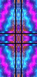 Colorful abstract neon wallpaper with blue and pink patterns.