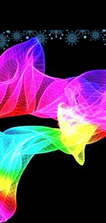 Vibrant abstract neon waves on black background.