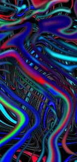 Vibrant abstract neon waves wallpaper with colorful swirls.