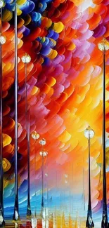 Vibrant abstract night scene with colorful street lights.