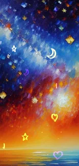 Vibrant abstract night sky mobile wallpaper with colorful star patterns.