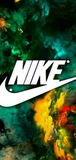 Abstract Nike wallpaper with vibrant teal and orange hues.