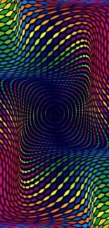 Vibrant abstract optical illusion wallpaper with rainbow colors.