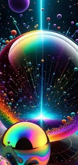Vibrant abstract spherical design with glowing colors.