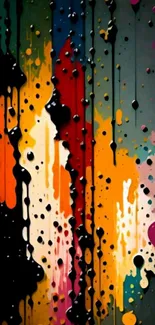 Colorful abstract paint drips on a textured background.