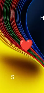 Vibrant abstract mobile wallpaper with layered colors and heart symbol.