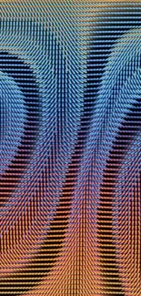 Abstract patterned wallpaper in blue and orange hues.