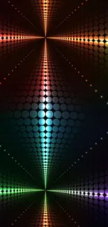 Vibrant symmetrical dot pattern with gradient colors.