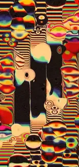 Vibrant abstract pattern with bold colors and optical illusions.