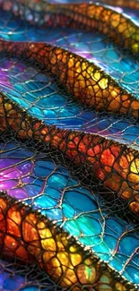 Vibrant abstract pattern with vivid colors and intricate textures.