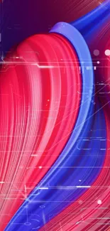 Vibrant red and blue abstract wallpaper with fluid wave design.