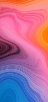 Vibrant abstract wallpaper with pink, orange, and blue swirls.