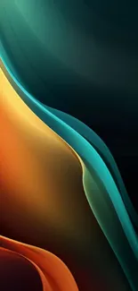 Abstract wallpaper with teal and orange swirls on a dark background.