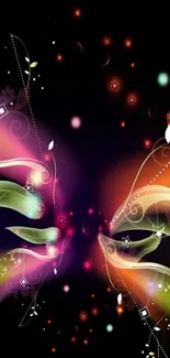 Vibrant abstract wallpaper with colorful swirling lights on a black background.