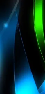 Vibrant abstract wallpaper with blue and green curves for mobile screens.