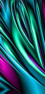 Vibrant abstract wallpaper with teal and magenta fluid lines.