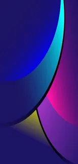 Colorful abstract wallpaper with blue and purple hues, featuring dynamic geometric curves.