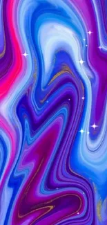 Vibrant abstract wallpaper with blue and purple swirling patterns.