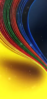 Vibrant abstract phone wallpaper with bold yellow and colorful curved lines.