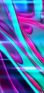 Abstract wallpaper with vibrant neon colors and swirling teal patterns.