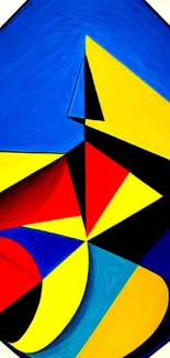 Vibrant abstract wallpaper with bold shapes and primary colors.