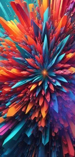 Vibrant 3D abstract wallpaper with colorful spikes.