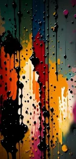 Vibrant abstract wallpaper with colorful drips on a black background.