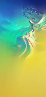 Abstract mobile wallpaper with blue, green, yellow waves.