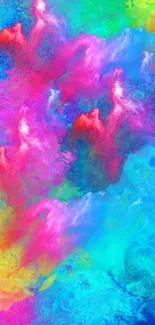 Vibrant abstract mobile wallpaper with colorful hues of pink, blue, and green.