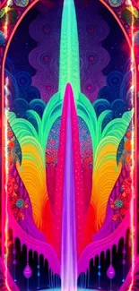 Vibrant multicolored abstract wallpaper with neon geometric patterns.