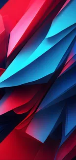 Vibrant abstract wallpaper with red and blue geometric shapes.