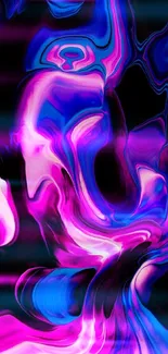 Vibrant neon abstract wallpaper with pink, purple, and blue swirls.