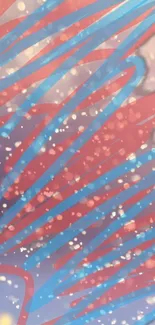 Abstract phone wallpaper with red and blue lines and sparkling accents.