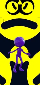 Vibrant abstract wallpaper with purple figure against yellow-black background.