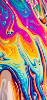 Vibrant abstract wallpaper with colorful pink, orange, and blue swirls.