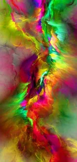 Vibrant abstract mobile wallpaper with swirling rainbow colors.