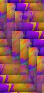 Vibrant abstract wallpaper with purple and orange geometric patterns.