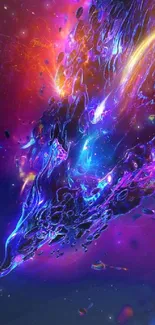 Vibrant abstract wallpaper with neon and fluid design in purple hues.