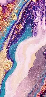 Vibrant abstract wallpaper with purple, gold, and turquoise swirls