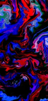 Vibrant abstract wallpaper with swirling colors of blue, red, and green.