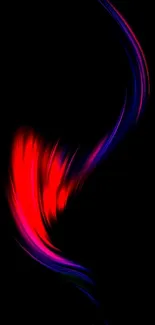 Dynamic abstract wallpaper with red and blue swirl on black background.